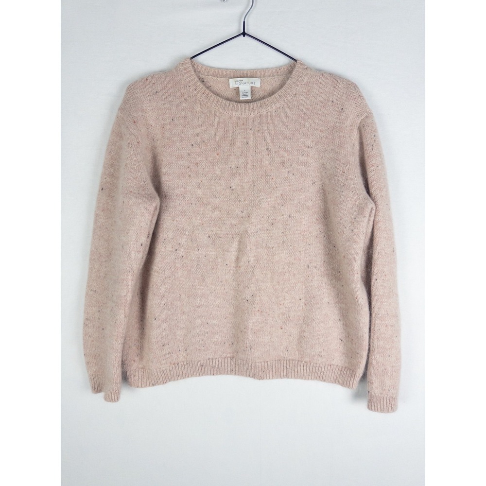 Nordstrom Signature Womens S Pink Cashmere Mohair Silk Donegal Crew Sweater